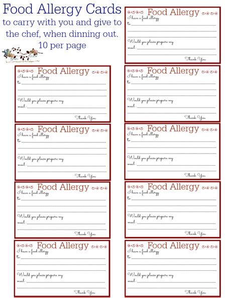 Printable Allergy Card Template
